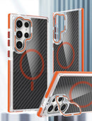 Case Samsung em carbono e proteção dedicada de câmeras + MagSafe