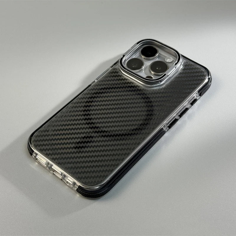 Case iPhone Transparente com Fibra de Carbono e Carregamento MagSafe
