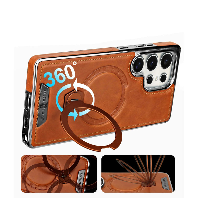 Capa em Couro Samsung com Suporte Girtatório MagSafe