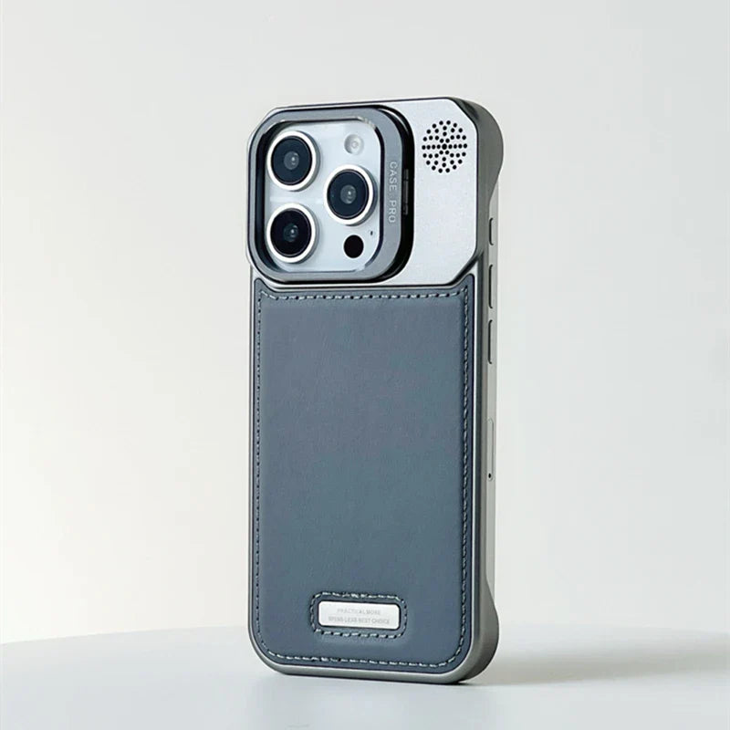 Case iPhone em Metal com revertimento em Couro e Carregamento MagSafe