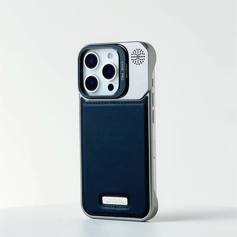 Case iPhone em Metal com revertimento em Couro e Carregamento MagSafe