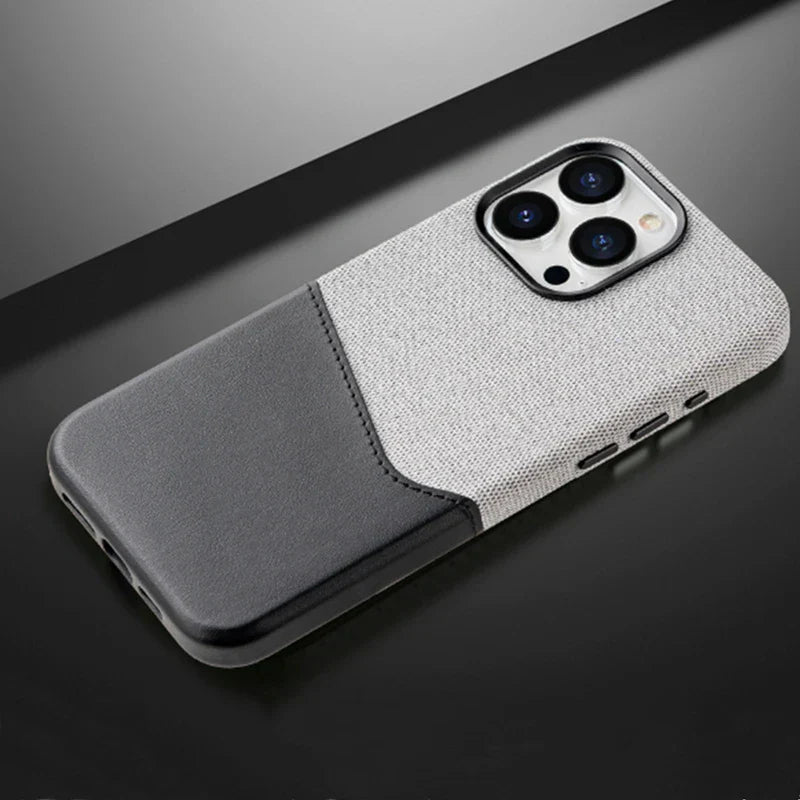 Case iPhone em Tecido e Couro Minimalista