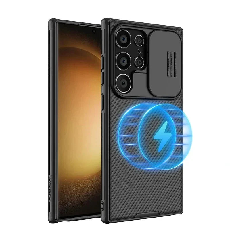 Case Samsung com carregamento sem fio e proteção de câmeras