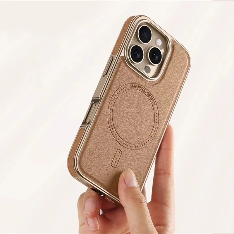 Case iPhone Minimalista em Couro e Proteção Anti-Impacto MagSafe