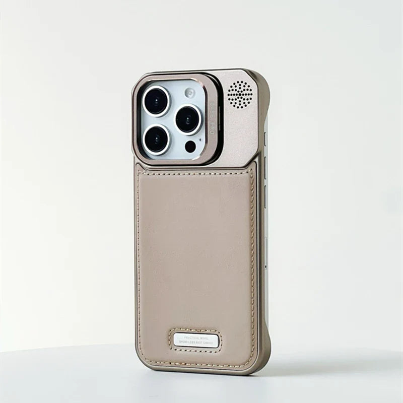Case iPhone em Metal com revertimento em Couro e Carregamento MagSafe