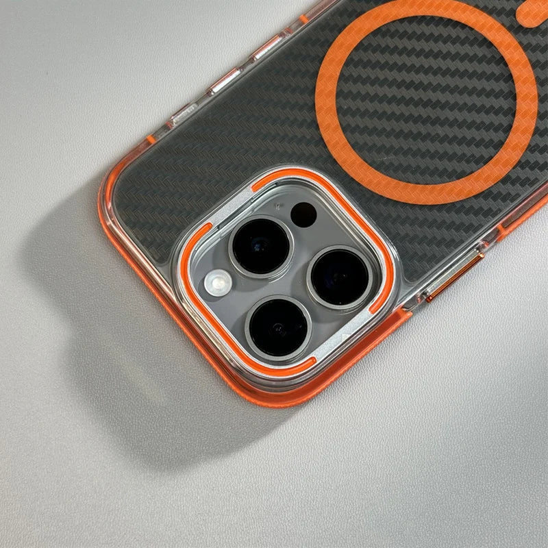 Case iPhone Transparente com Fibra de Carbono e Carregamento MagSafe