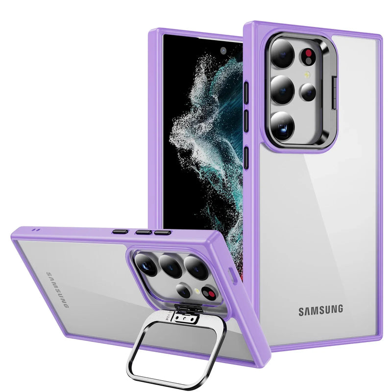 Case Samsung com proteção de câmeras e suporte integrado