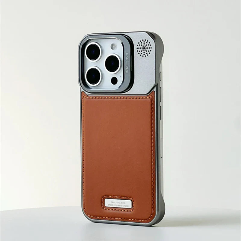 Case iPhone em Metal com revertimento em Couro e Carregamento MagSafe