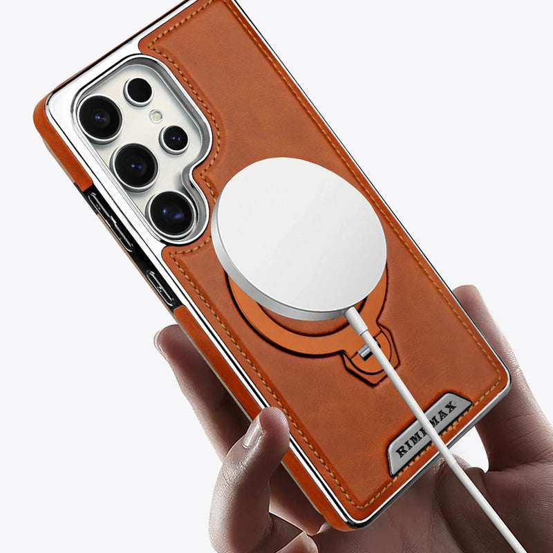 Capa em Couro Samsung com Suporte Girtatório MagSafe
