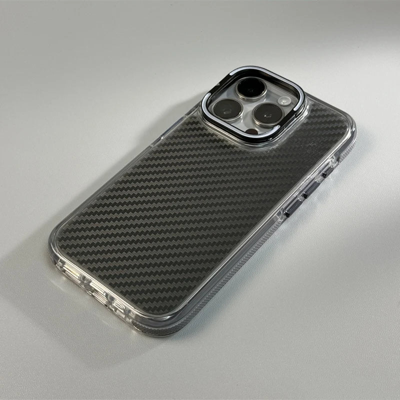 Case iPhone Transparente com Fibra de Carbono e Carregamento MagSafe