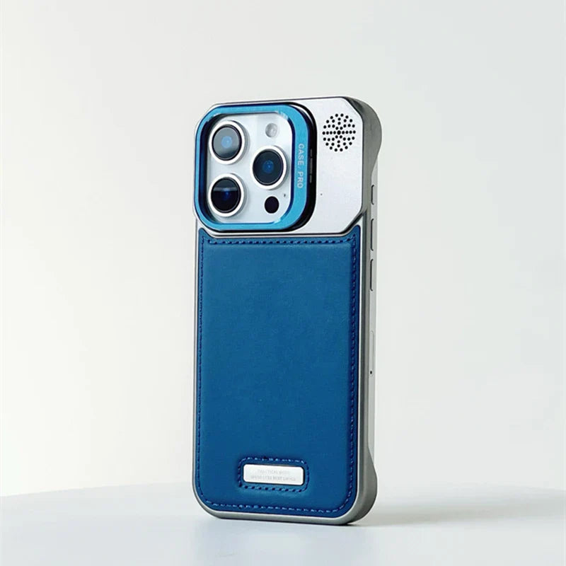 Case iPhone em Metal com revertimento em Couro e Carregamento MagSafe