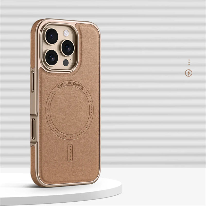 Case iPhone Minimalista em Couro e Proteção Anti-Impacto MagSafe