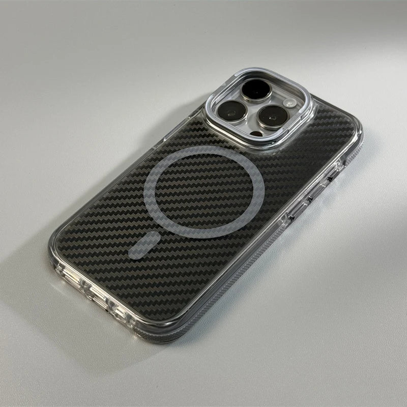 Case iPhone Transparente com Fibra de Carbono e Carregamento MagSafe
