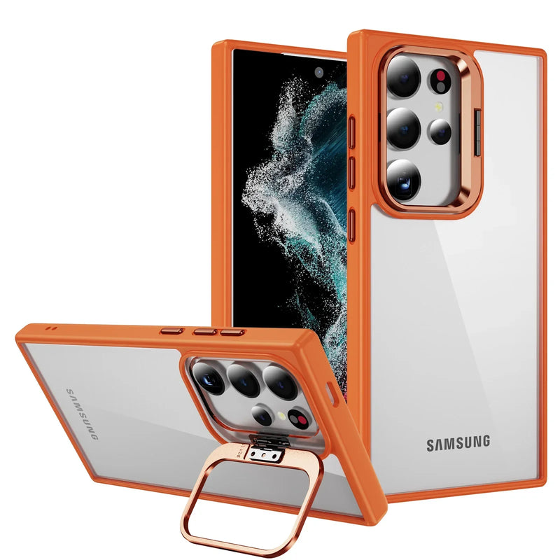 Case Samsung com proteção de câmeras e suporte integrado